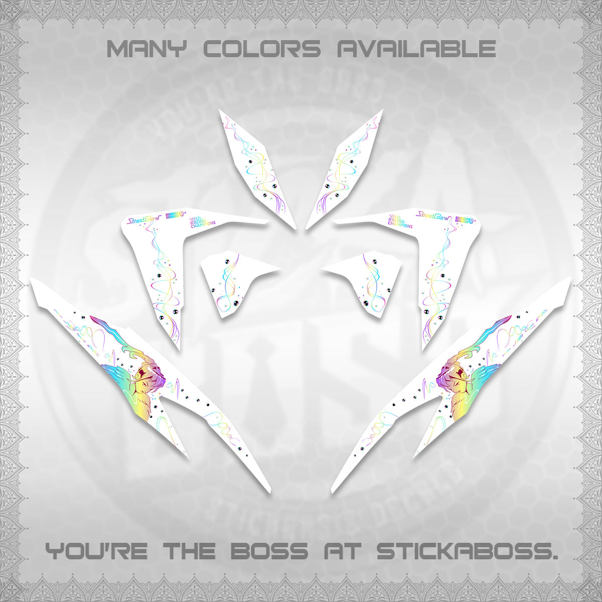 CLICK V2 FOR WHITE DECALS (2026 2F2F SWIRL DESIGN) STICKER KITS BY STICKABOSS