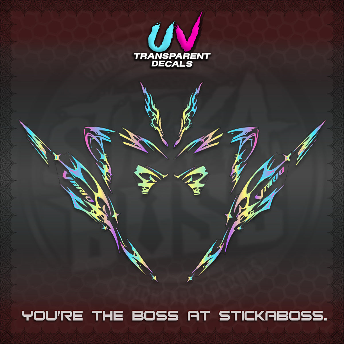 CLICK 125 V4 VARIO UV TRANSPARENT DECALS (2026 TRIBAL LIGHTNING DESIGN) STICKER KITS BY STICKABOSS