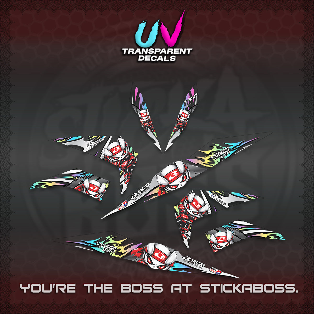 BEAT FI V2 UV TRANSPARENT DECALS (2026 NEW RCB 2.0 DESIGN) STICKER KITS BY STICKABOSS