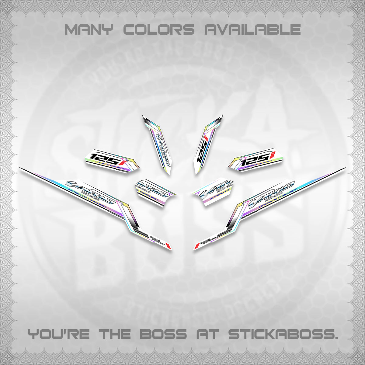 CLICK V3 VARIO STRIPING FOR WHITE DECALS (2026 SPORTS RACE DESIGN) STICKER KITS BY STICKABOSS