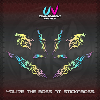 CLICK 125 V2 UV TRANSPARENT DECALS (2026 STRIPING HEART DESIGN) STICKER KITS BY STICKABOSS