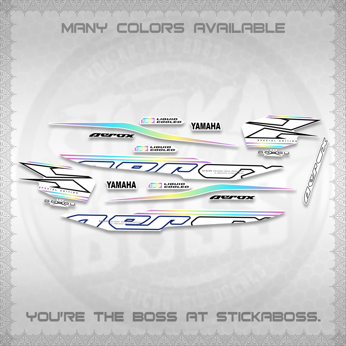 AEROX 155 V1 FOR WHITE DECALS (2026 CYBER STYLE 01) STICKER KITS BY STICKABOSS