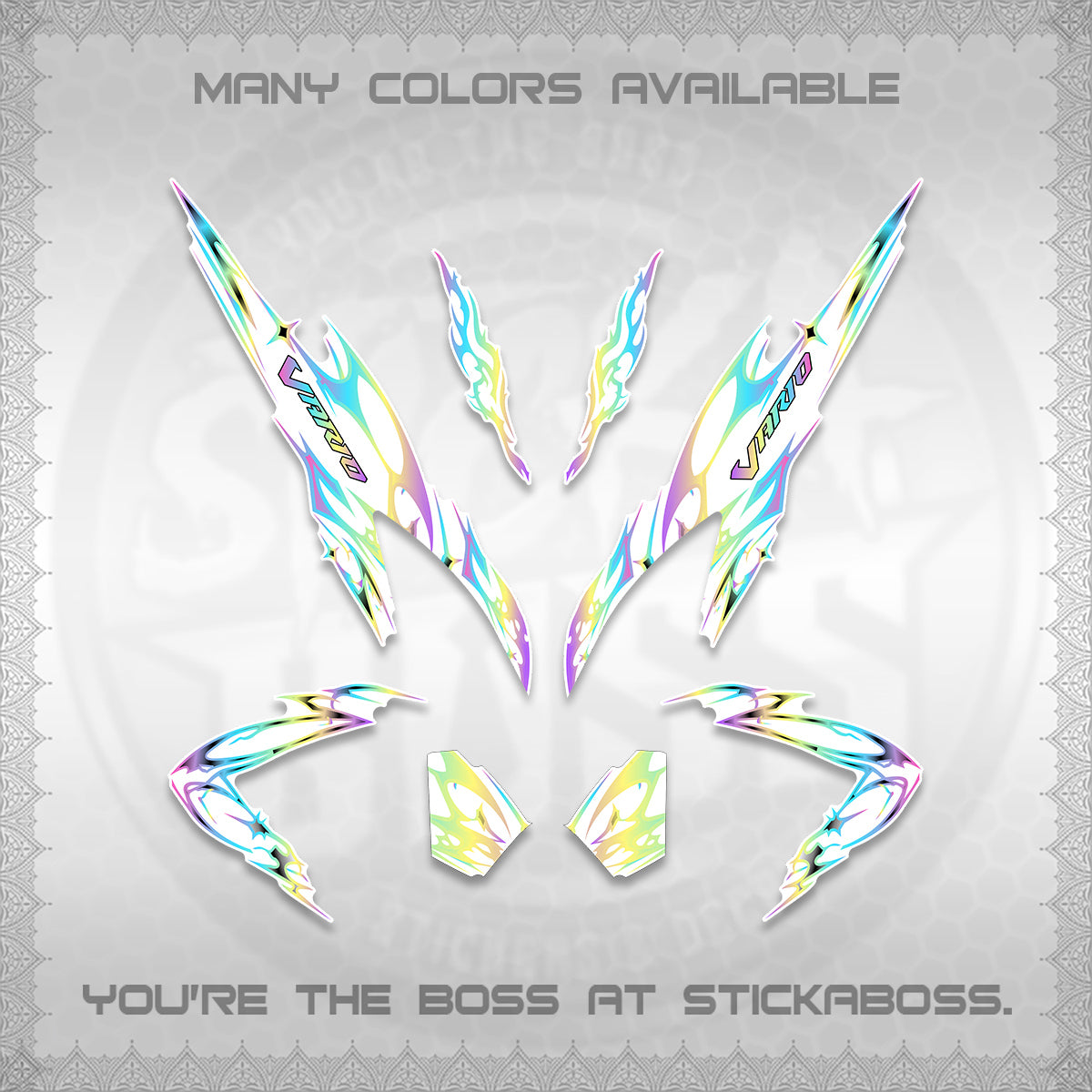 CLICK 125 V2 VARIO FOR WHITE DECALS (2026 TRIBAL LIGHTNING DESIGN) STICKER KITS BY STICKABOSS