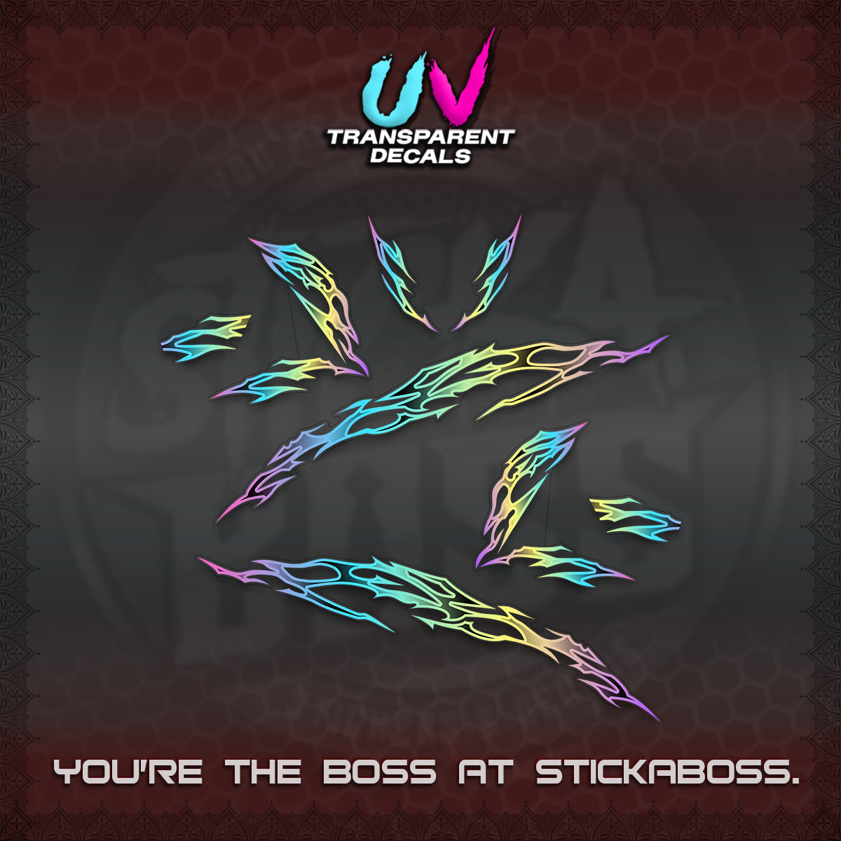 CLICK 125 V3 UV TRANSPARENT DECALS (2026 TRIBAL LIGHTNING DESIGN) STICKER KITS BY STICKABOSS