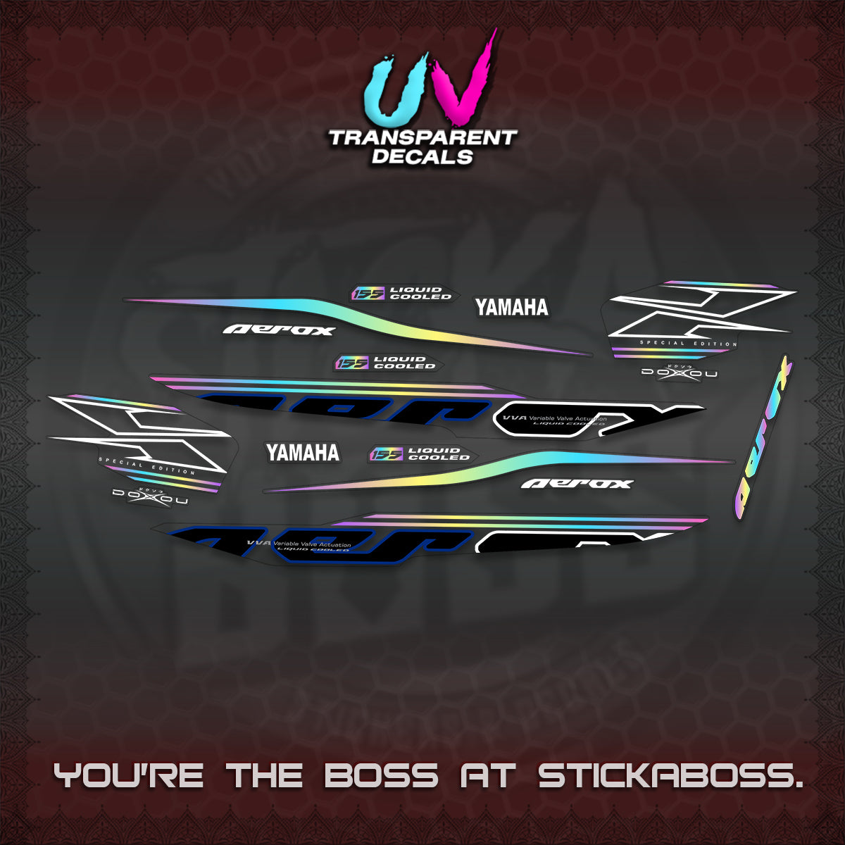 AEROX 155 V1 UV TRANSPARENT DECALS (2026 CYBER STYLE 01) STICKER KITS BY STICKABOSS