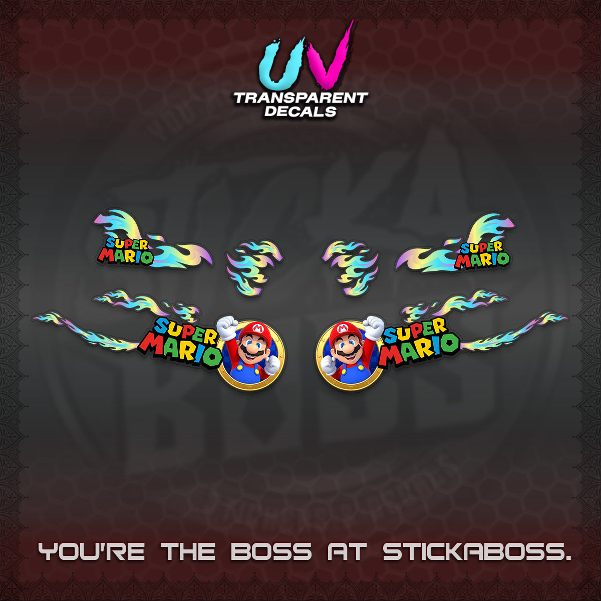 FAZZIO UV TRANSPARENT DECALS (FLAMES 02 SUPER-M MOTIF) STICKER KITS BY STICKABOSS