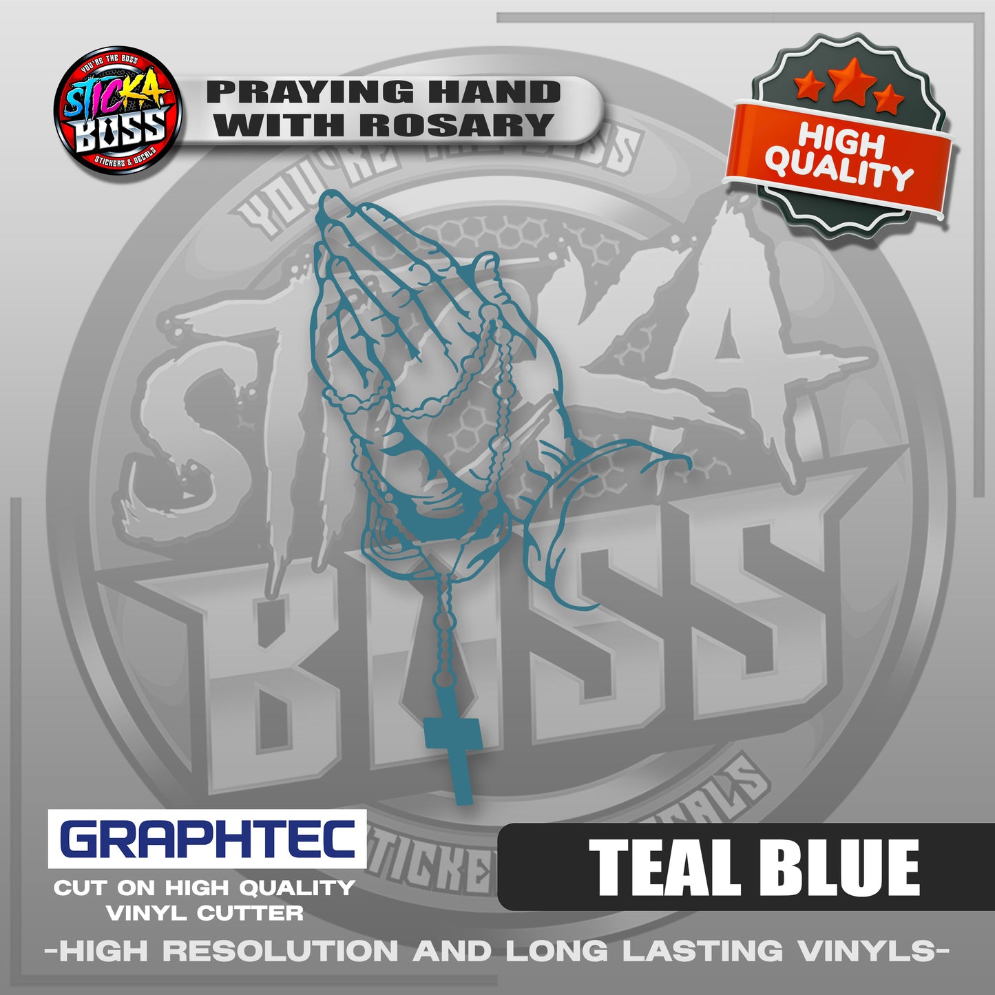 PRAYING HAND WITH ROSARY | VINYL WATERPROOF CUT-OUT STICKER DECALS【Stickaboss】