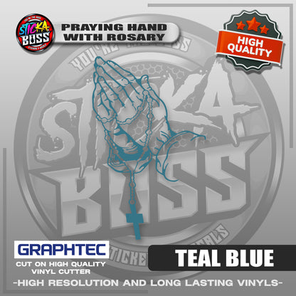 PRAYING HAND WITH ROSARY | VINYL WATERPROOF CUT-OUT STICKER DECALS【Stickaboss】