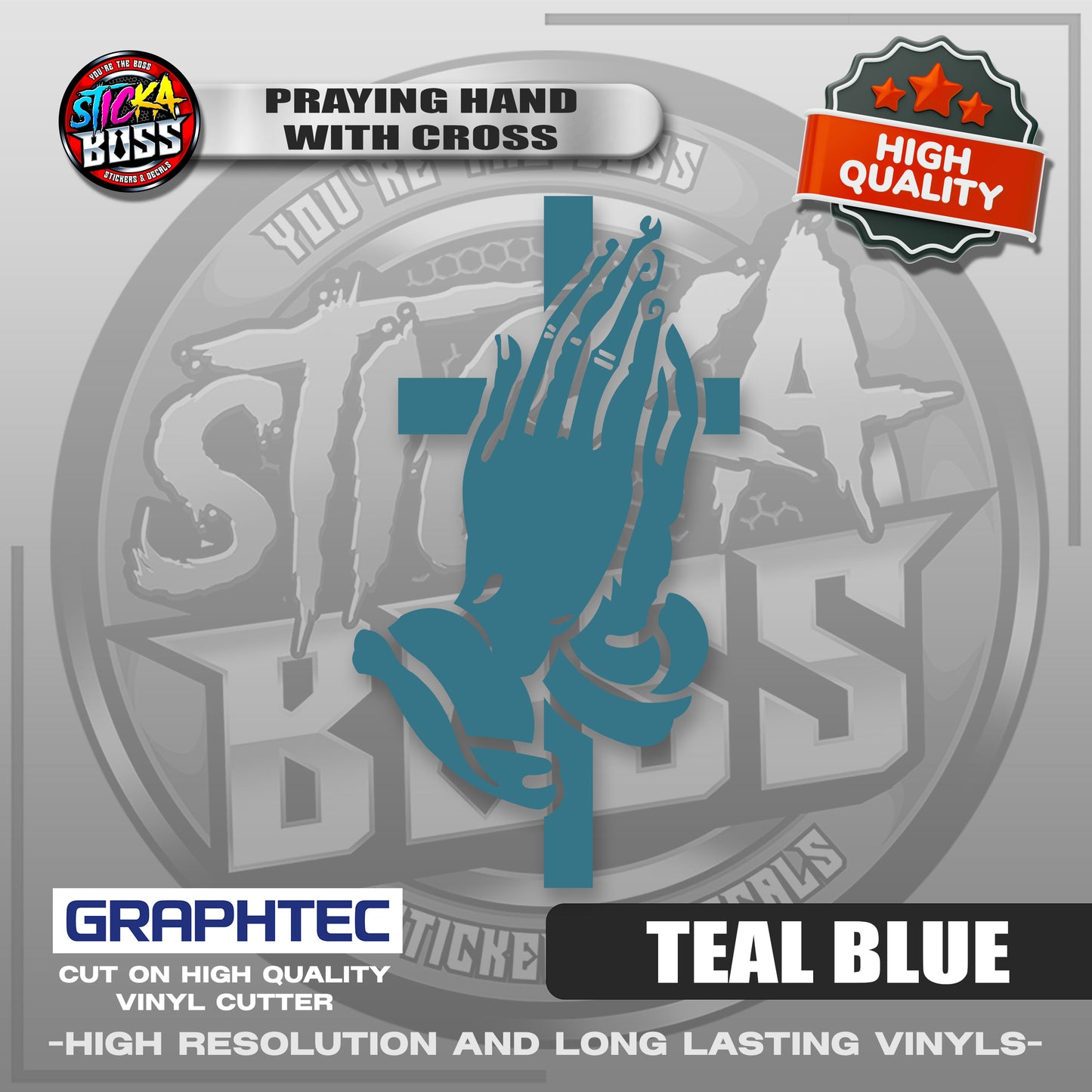 PRAYING HAND WITH CROSS | VINYL WATERPROOF CUT-OUT STICKER DECALS【Stickaboss】