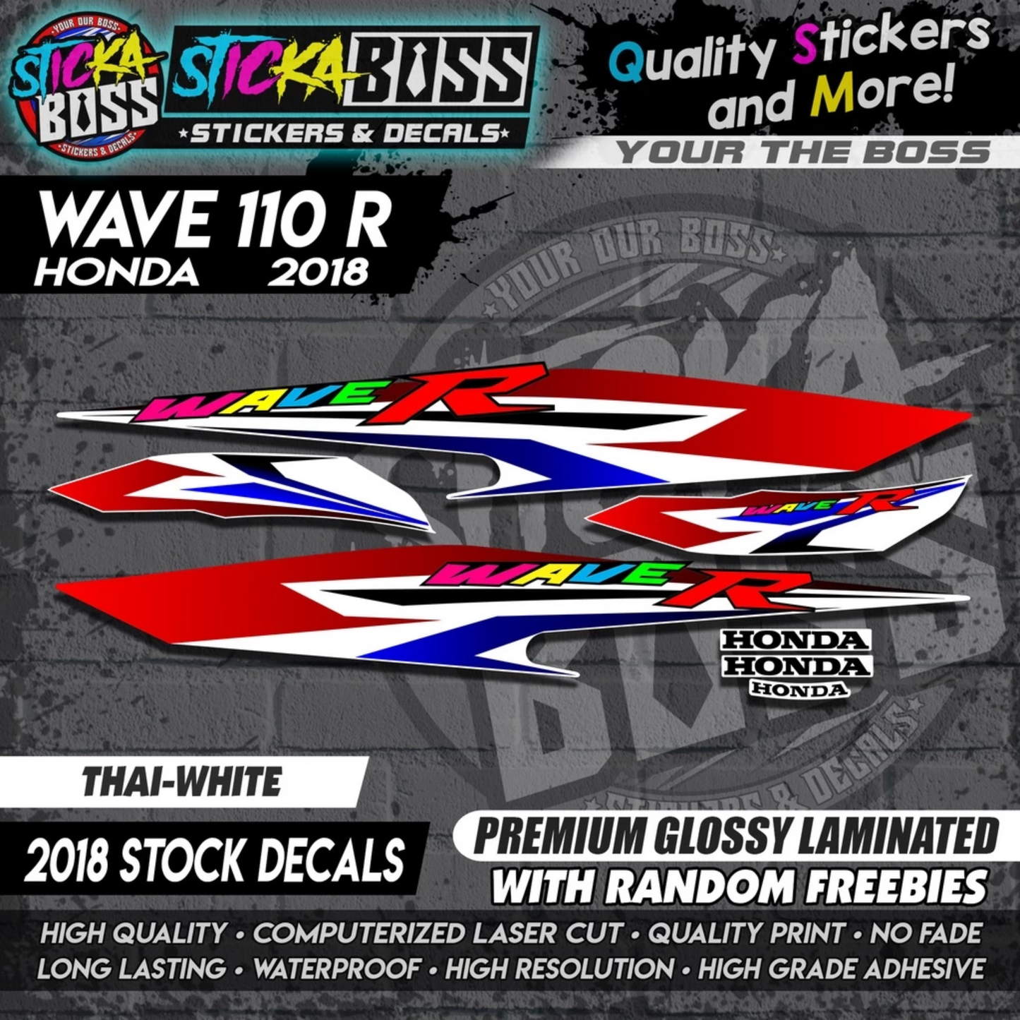 Wave 110 R (2018 Stock Decals)【PREMIUM GLOSSY LAMINATED】