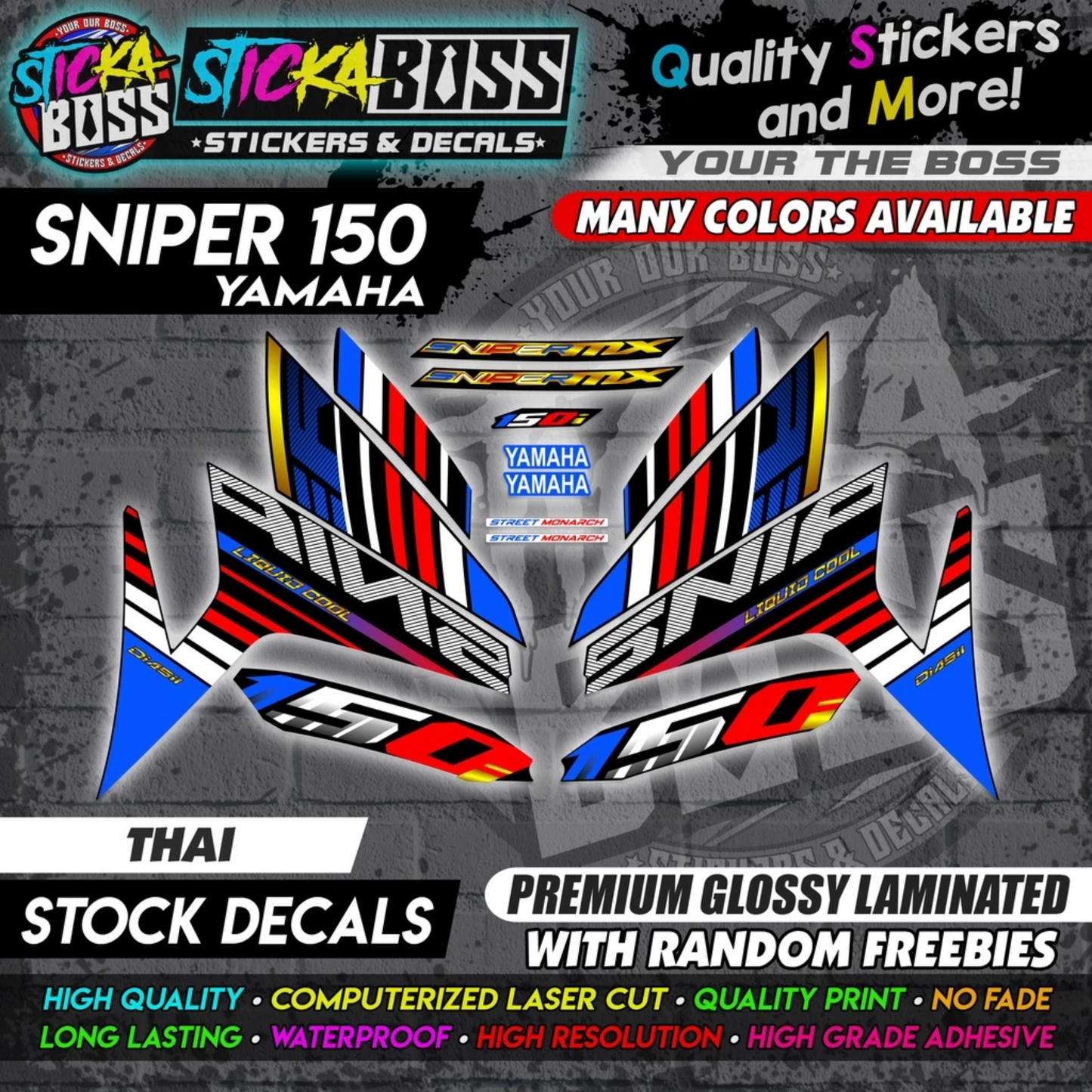 YAMAHA SNIPER 150 Stock Decals [ASSORTED COLORS] Sticker【PREMIUM GLOSSY LAMINATED】
