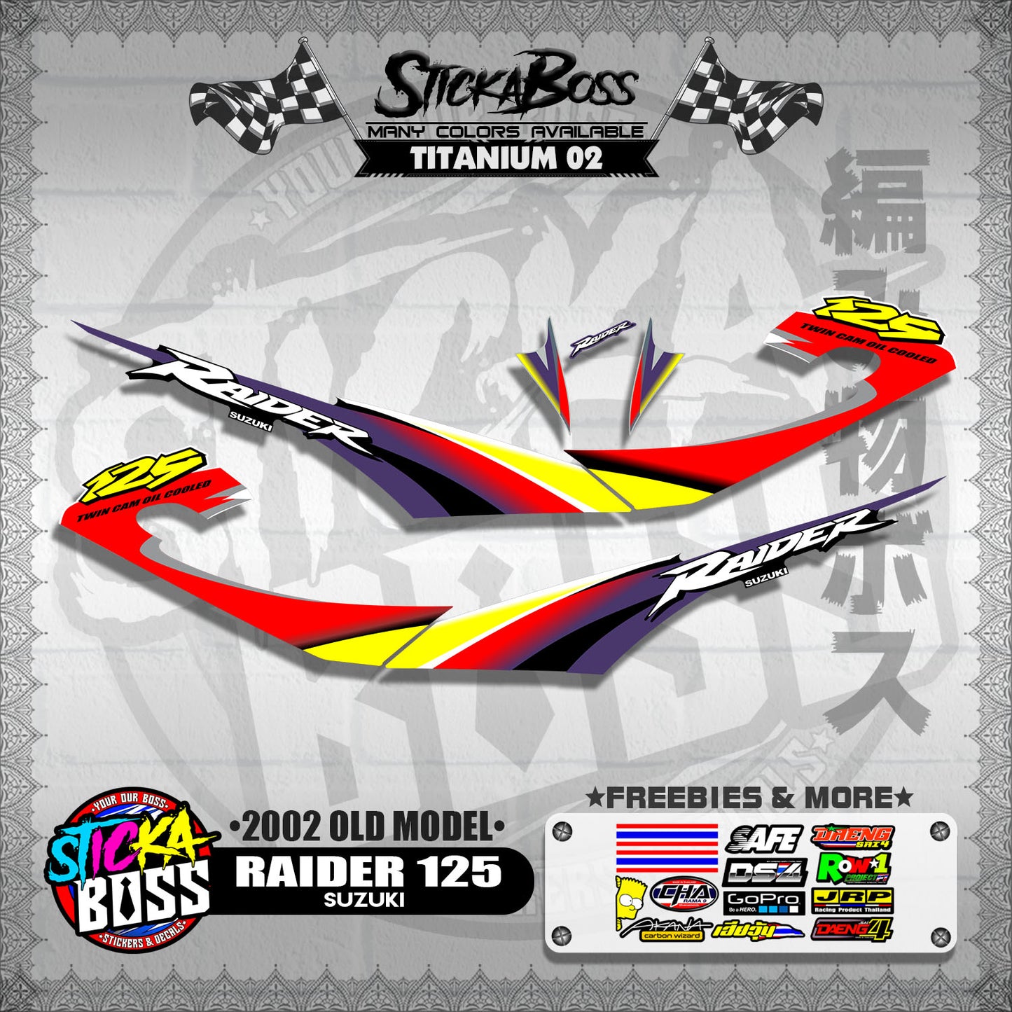 RAIDER 125 DECALS ( 2002 OLD MODEL )【WITH FREEBIES】