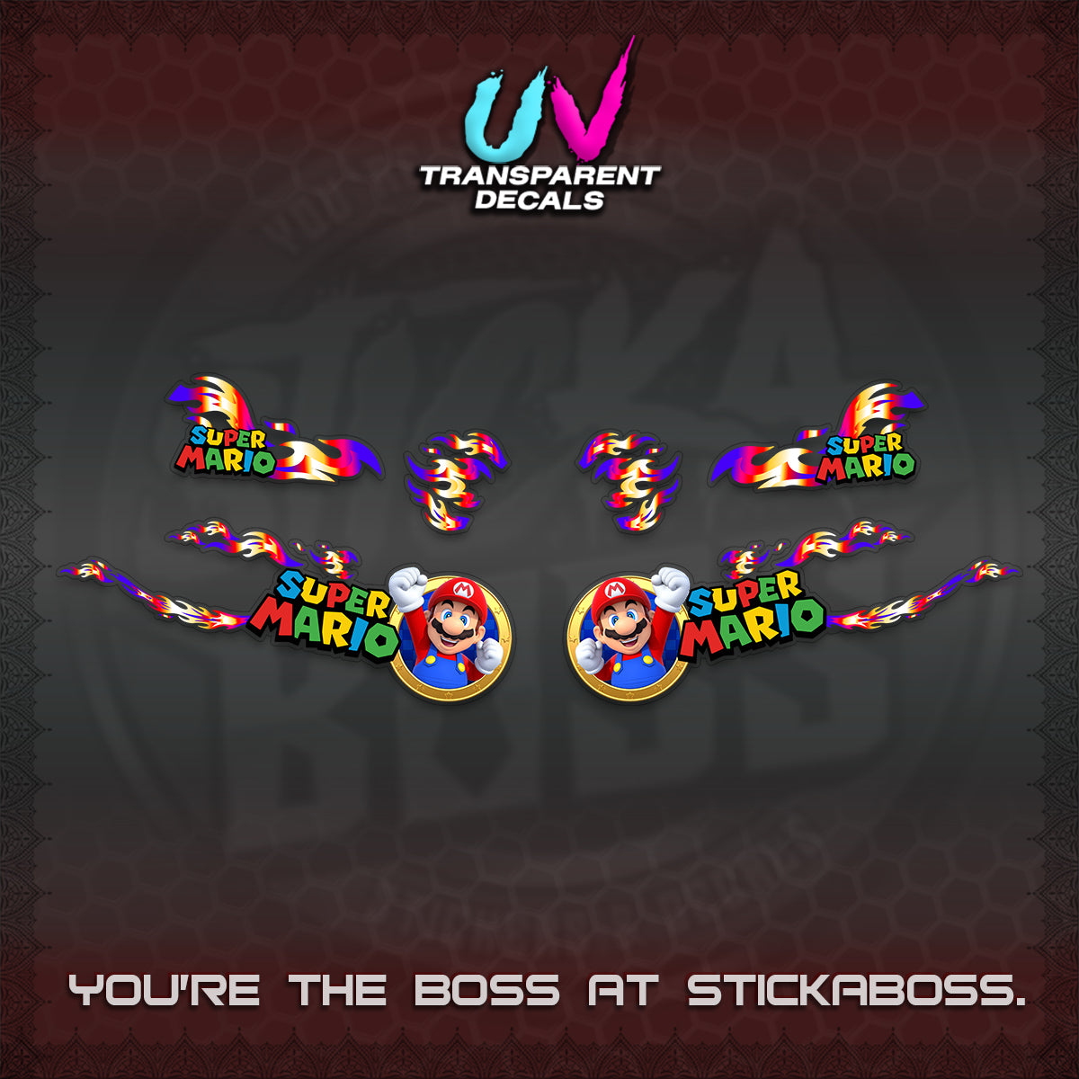FAZZIO UV TRANSPARENT DECALS (FLAMES 02 SUPER-M MOTIF) STICKER KITS BY STICKABOSS
