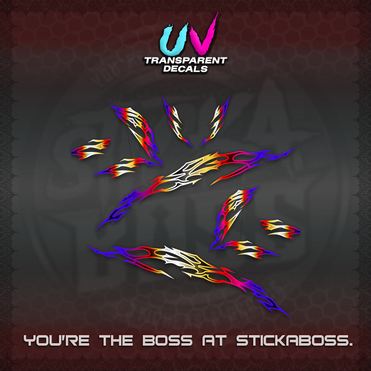 CLICK 125 V3 UV TRANSPARENT DECALS (2026 TRIBAL LIGHTNING DESIGN) STICKER KITS BY STICKABOSS
