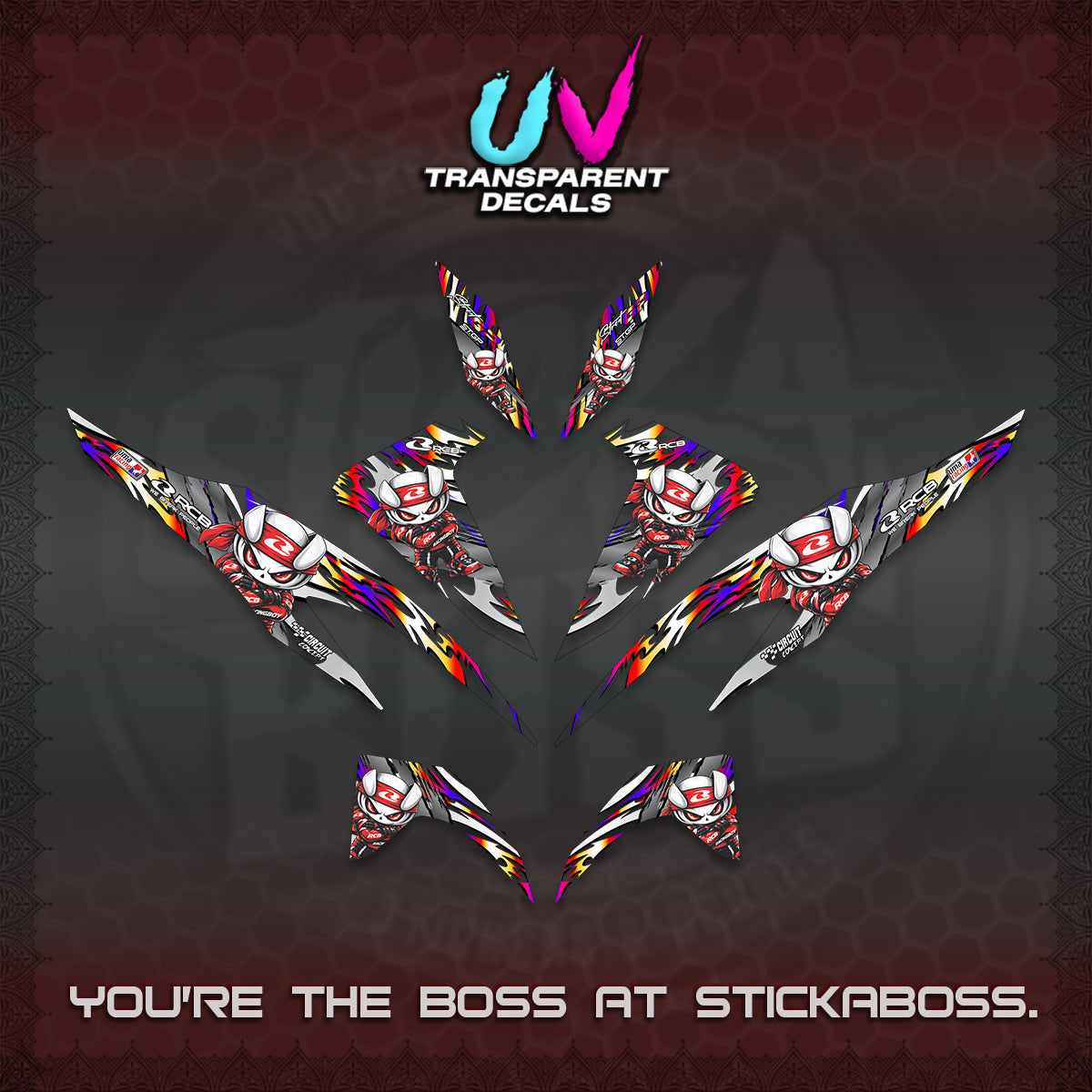 CLICK 125 V2 UV TRANSPARENT DECALS (2026 NEW RCB 2.0 DESIGN) STICKER KITS BY STICKABOSS
