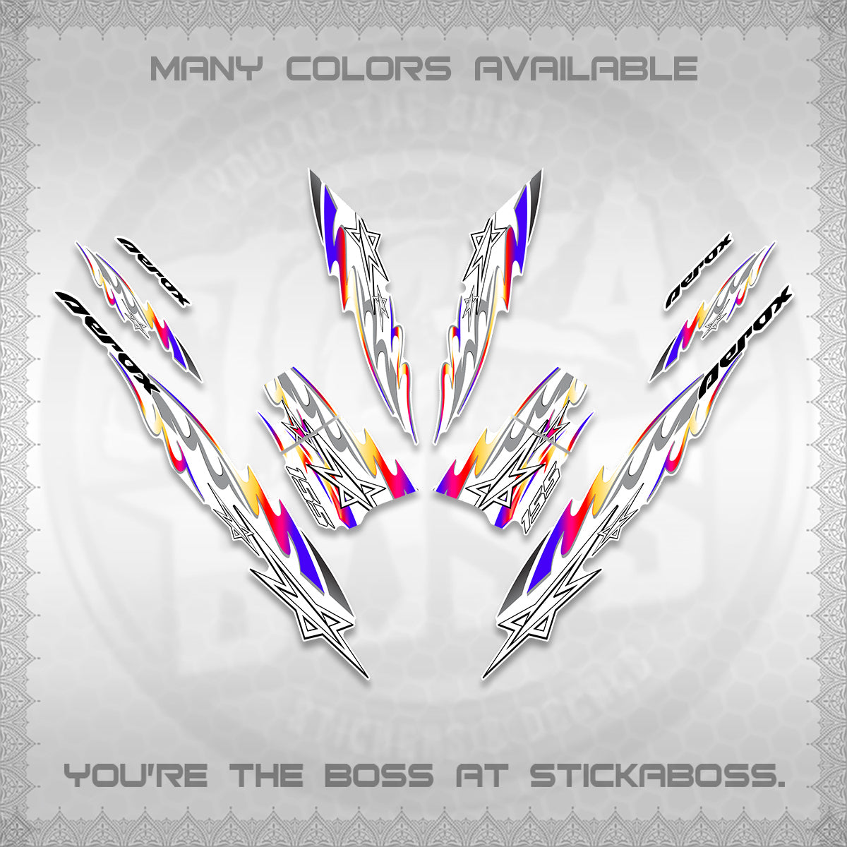 AEROX V2 INDO FOR WHITE DECALS (2026 STAR 0001 MOTIF) STICKER KITS By STICKABOSS