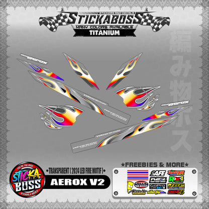 [ PREMIUM UV PRINT ] TRANSPARENT AEROX V2 DECALS ( 2024 LED FIRE MOTIF )【WITH FREEBIES】