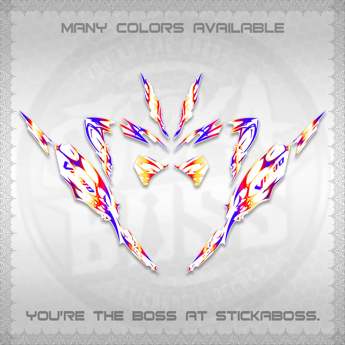 CLICK 125 V4 VARIO FOR WHITE DECALS (2026 TRIBAL LIGHTNING DESIGN) STICKER KITS BY STICKABOSS