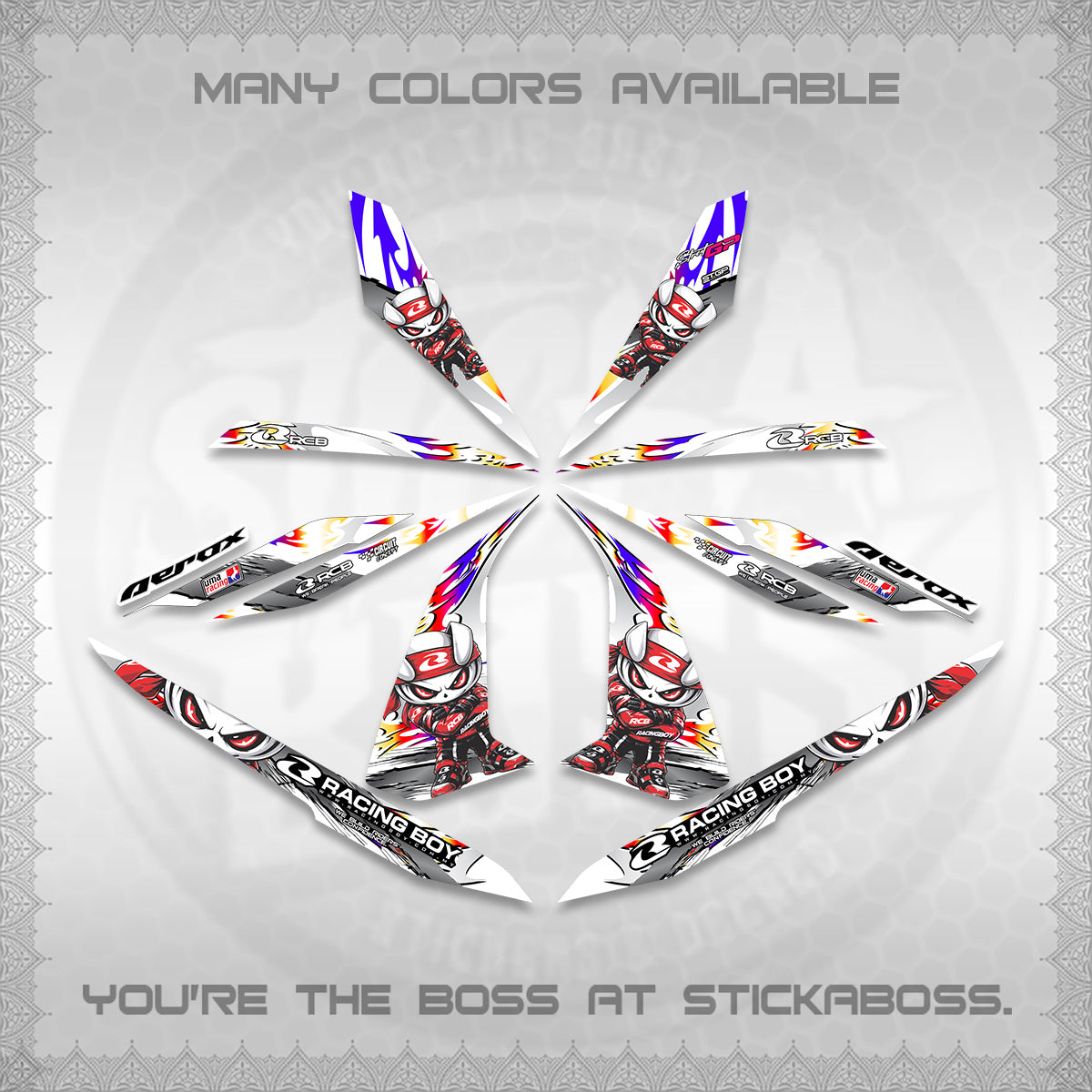 AEROX 155 V1 FOR WHITE DECALS (2026 NEW RCB 2.0 DESIGN) STICKER KITS BY STICKABOSS