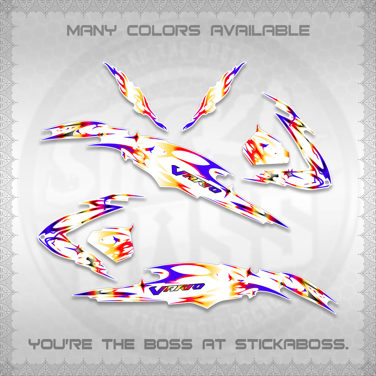 CLICK 125 V3 VARIO FOR WHITE DECALS (2026 TRIBAL LIGHTNING DESIGN) STICKER KITS BY STICKABOSS