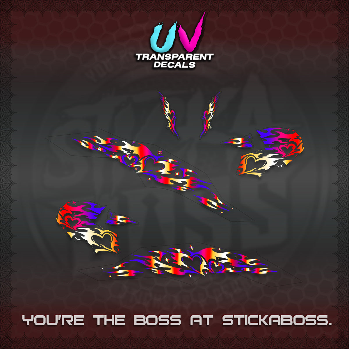 CLICK 125 V3 UV TRANSPARENT DECALS (2026 TRIBAL HEART DESIGN) STICKER KITS BY STICKABOSS