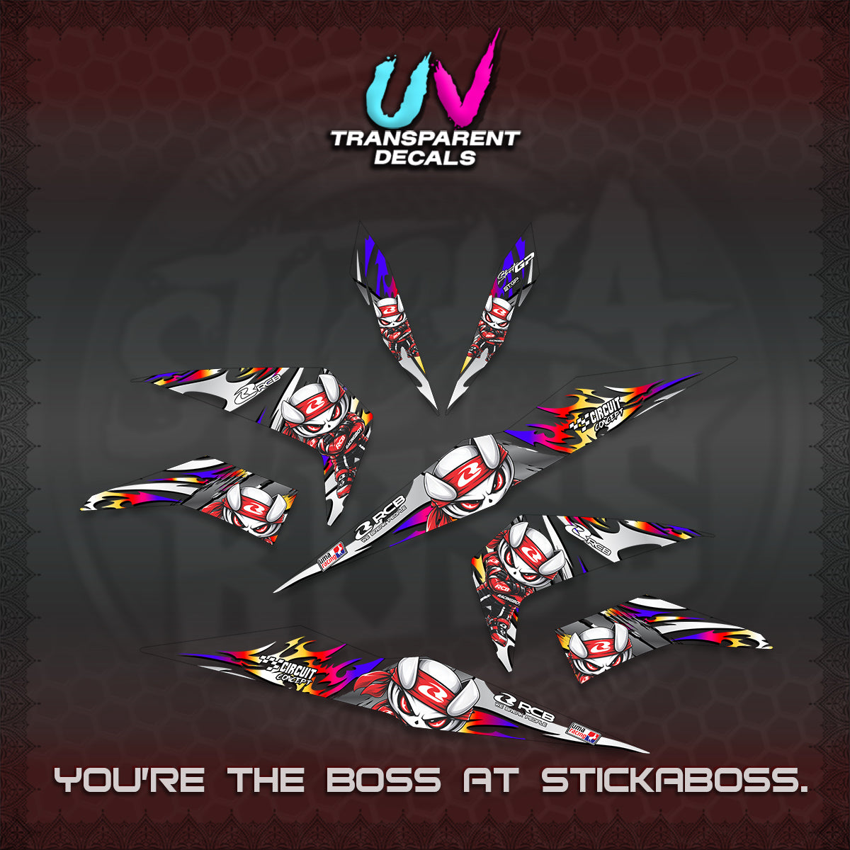 BEAT FI V2 UV TRANSPARENT DECALS (2026 NEW RCB 2.0 DESIGN) STICKER KITS BY STICKABOSS