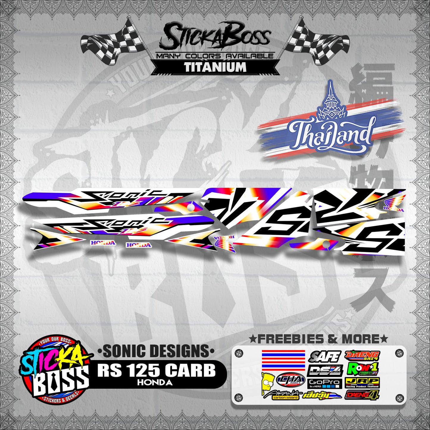 RS 125 CARB THAI DECALS ( SONIC DESIGNS )【WITH FREEBIES】