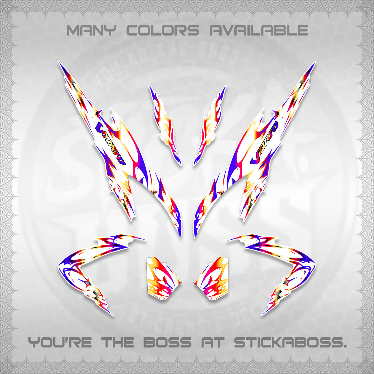 CLICK 125 V2 VARIO FOR WHITE DECALS (2026 TRIBAL LIGHTNING DESIGN) STICKER KITS BY STICKABOSS