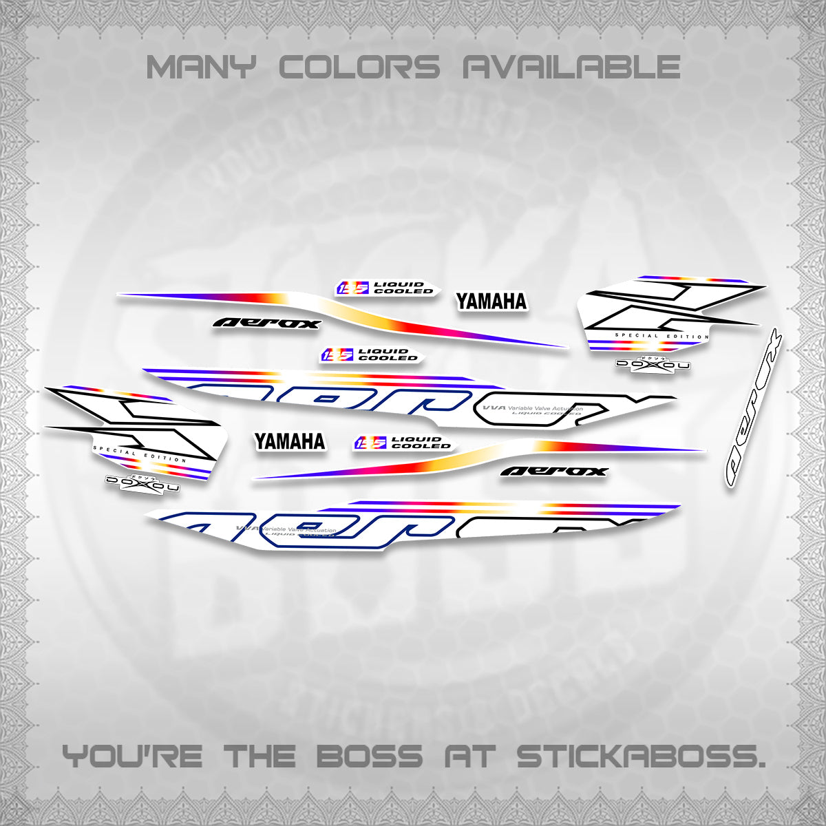 AEROX 155 V1 FOR WHITE DECALS (2026 CYBER STYLE 01) STICKER KITS BY STICKABOSS