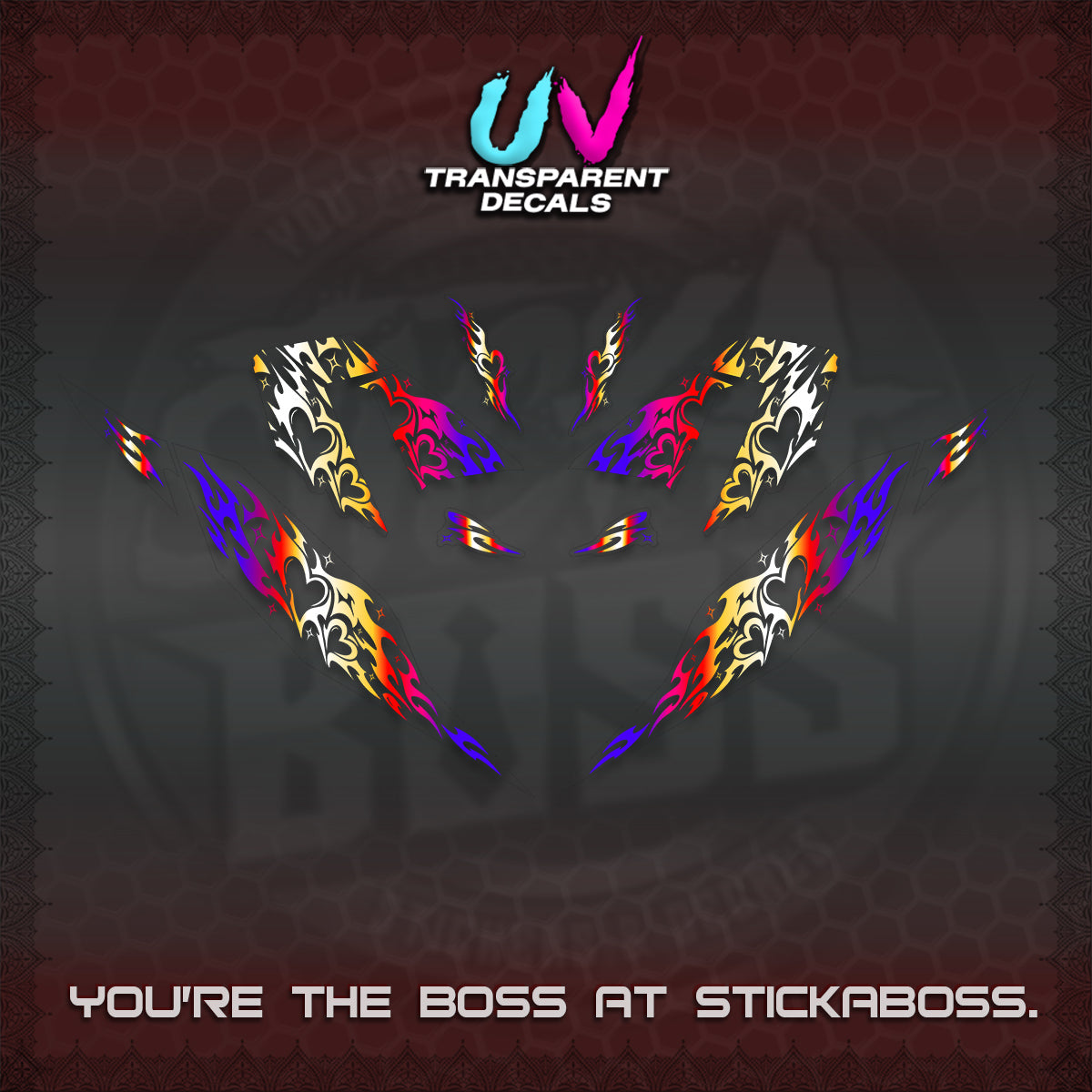 CLICK 125 V4 UV TRANSPARENT DECALS (2026 TRIBAL HEART DESIGN) STICKER KITS BY STICKABOSS