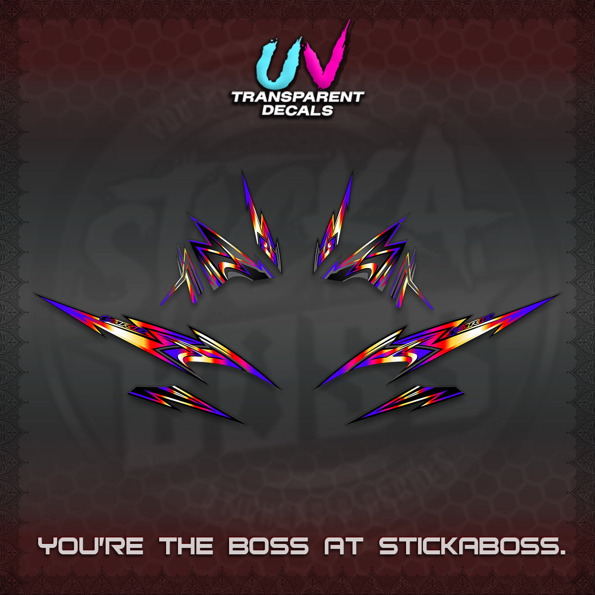 CLICK V4 VARIO UV TRANSPARENT DECALS (2026 SHARP SPIKEY DESIGN) STICKER KITS BY STICKABOSS