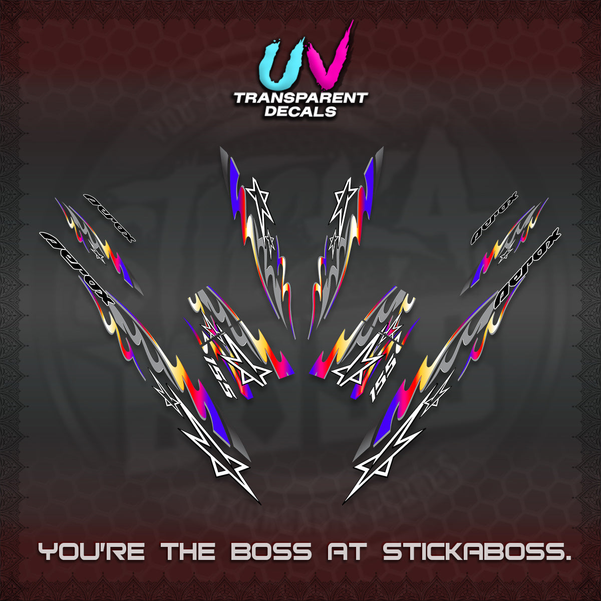 AEROX V2 INDO UV TRANSPARENT DECALS (2026 STAR 0001 MOTIF) STICKER KITS By STICKABOSS