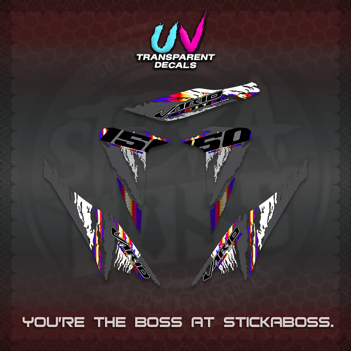 CLICK 150 V2 VARIO UV TRANSPARENT DECALS (2022 SPECIAL SPLASH DESIGN) STICKER KITS BY STICKABOSS