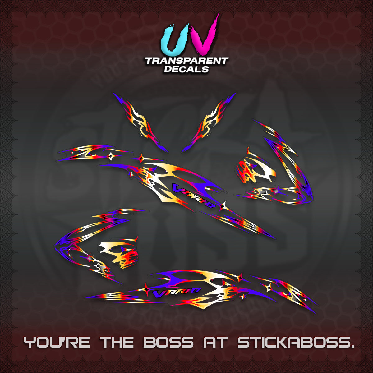 CLICK 125 V3 VARIO UV TRANSPARENT DECALS (2026 T1 LIGHTNING DESIGN) STICKER KITS BY STICKABOSS
