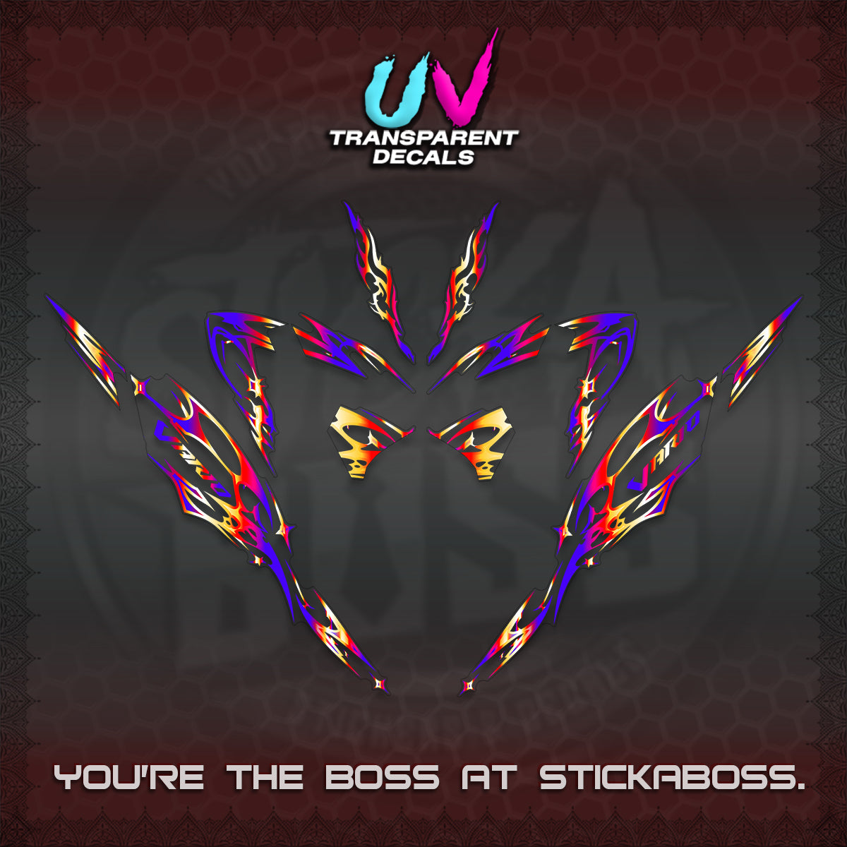 CLICK 125 V4 VARIO UV TRANSPARENT DECALS (2026 TRIBAL LIGHTNING DESIGN) STICKER KITS BY STICKABOSS