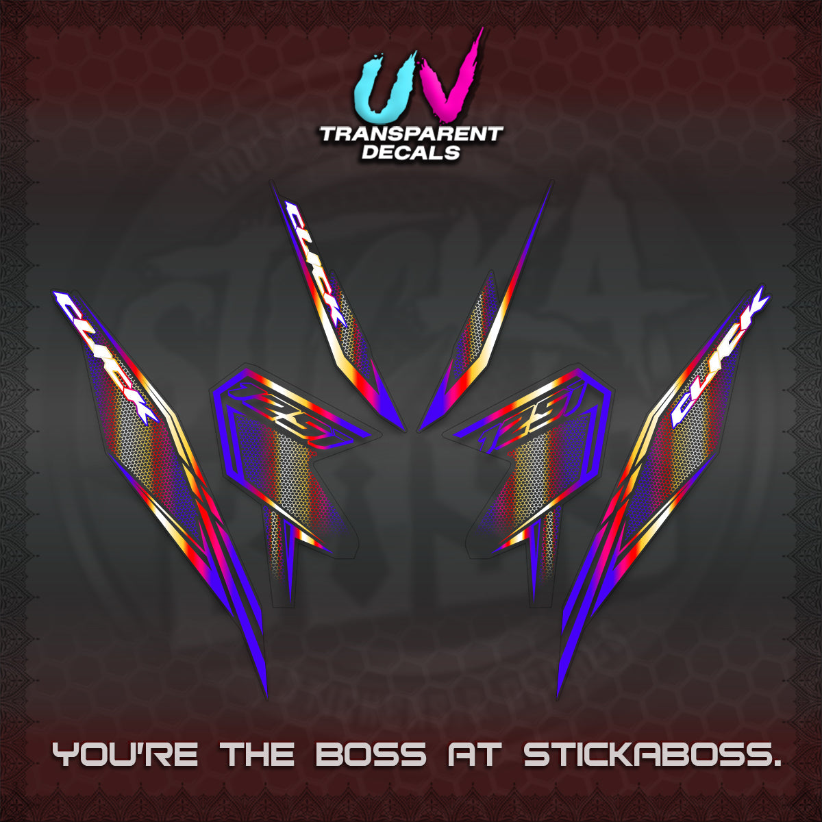 CLICK 125 V3 UV TRANSPARENT DECALS (2026 LINE UP DESIGN) STICKER KITS By STICKABOSS