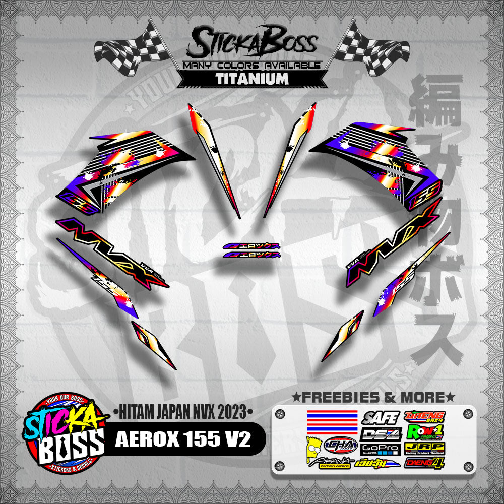 AEROX 155 V2 DECALS ( HITAM JAPAN NVX 2023 )【WITH FREEBIES】