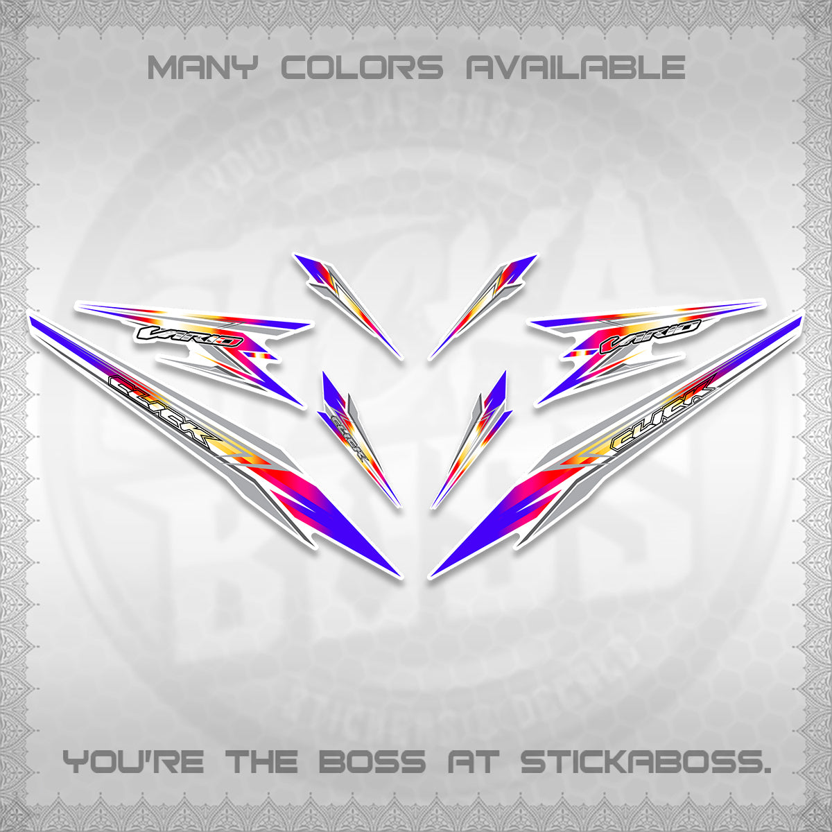 CLICK 160 VARIO FOR WHITE DECALS (2026 SHARP 00-A1 DESIGN)STICKER KITS By STICKABOSS