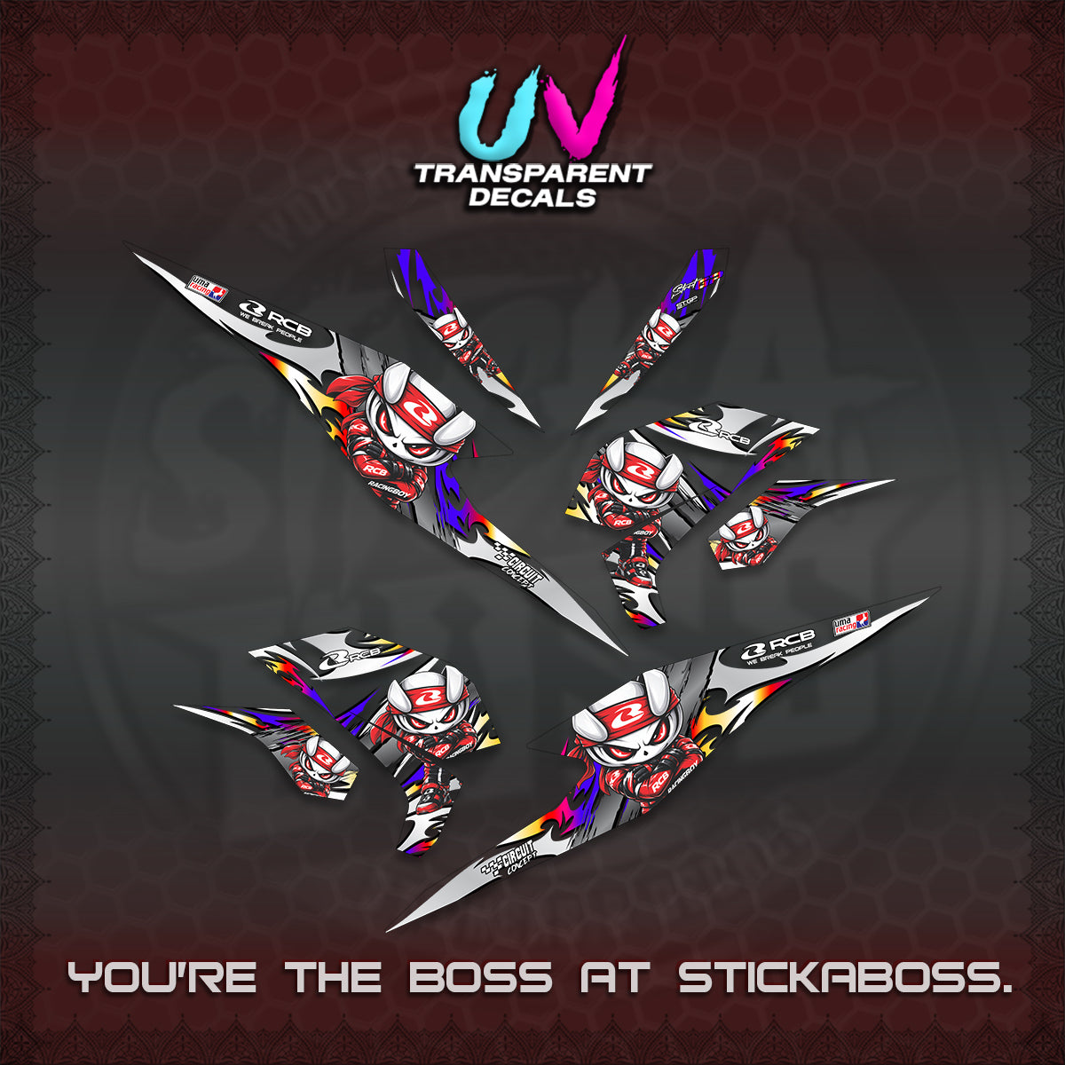 BEAT FI V3 UV TRANSPARENT DECALS (2026 NEW RCB 2.0 DESIGN) STICKER KITS BY STICKABOSS