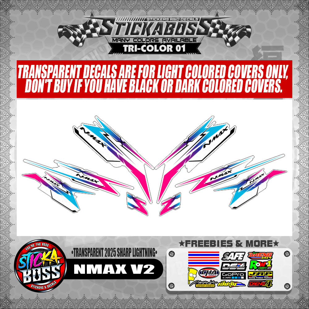 NMAX V2 INDO STICKER DECALS ( TRANSPARENT 2025 SHARP LIGHTNING )【WITH FREEBIES】