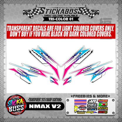 NMAX V2 INDO STICKER DECALS ( TRANSPARENT 2025 SHARP LIGHTNING )【WITH FREEBIES】