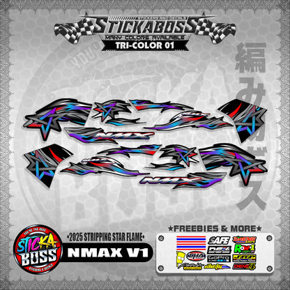 NMAX V1 STICKER DECALS ( 2025 STRIPPING STAR FLAME )【WITH FREEBIES】