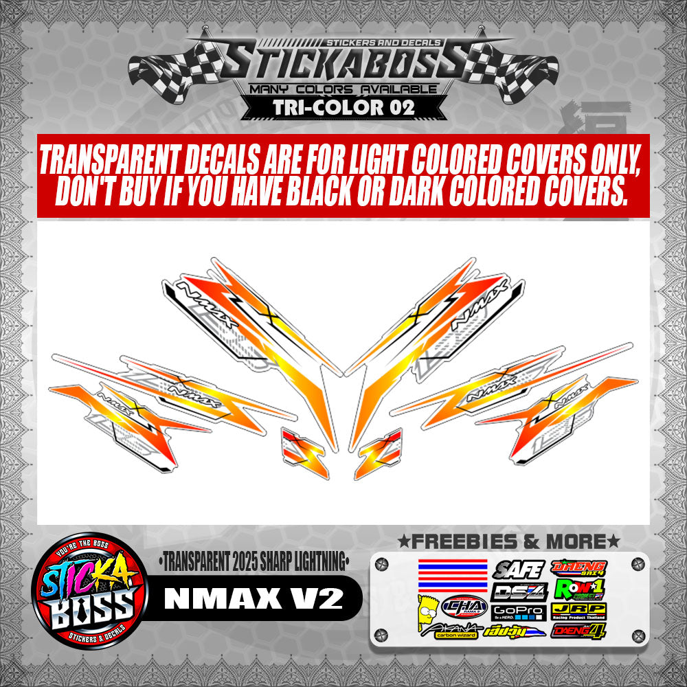 NMAX V2 INDO STICKER DECALS ( TRANSPARENT 2025 SHARP LIGHTNING )【WITH FREEBIES】