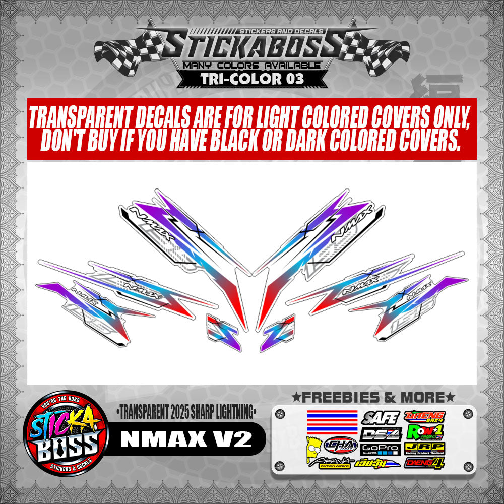 NMAX V2 INDO STICKER DECALS ( TRANSPARENT 2025 SHARP LIGHTNING )【WITH FREEBIES】