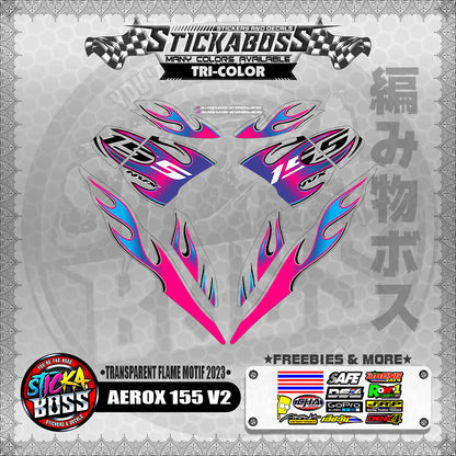 [ PREMIUM UV PRINT ] TRANSPARENT AEROX 155 V2 (  FLAME MOTIF 2023 )【WITH FREEBIES】