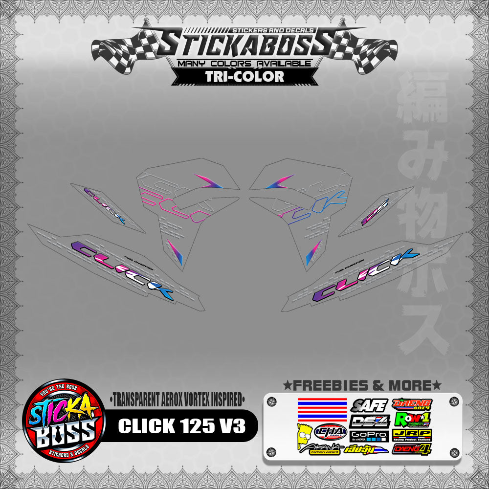 [ PREMIUM UV PRINT ] TRANSPARENT CLICK 125 V3 DECALS ( AEROX VORTEX INSPIRED )【WITH FREEBIES】
