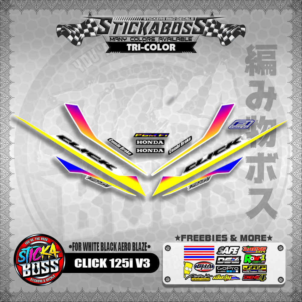 CLICK 125i V3 STICKER DECALS ( FOR WHITE BLACK AERO BLAZE )【WITH FREEBIES】