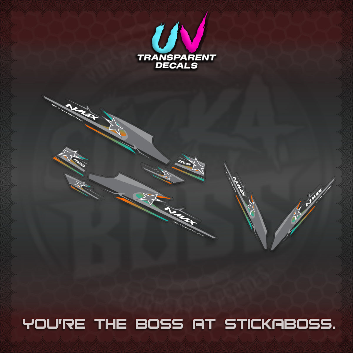 NMAX V1 THAI-INDO  UV TRANSPARENT DECALS (THMI 02 DESIGN)STICKER DECALS By STICKABOSS