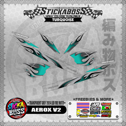 【PREMIUM UV PRINT】TRANSPARENT AEROX V2 DECALS ( GREY 2024 LED FIRE MOTIF )【WITH FREEBIES】