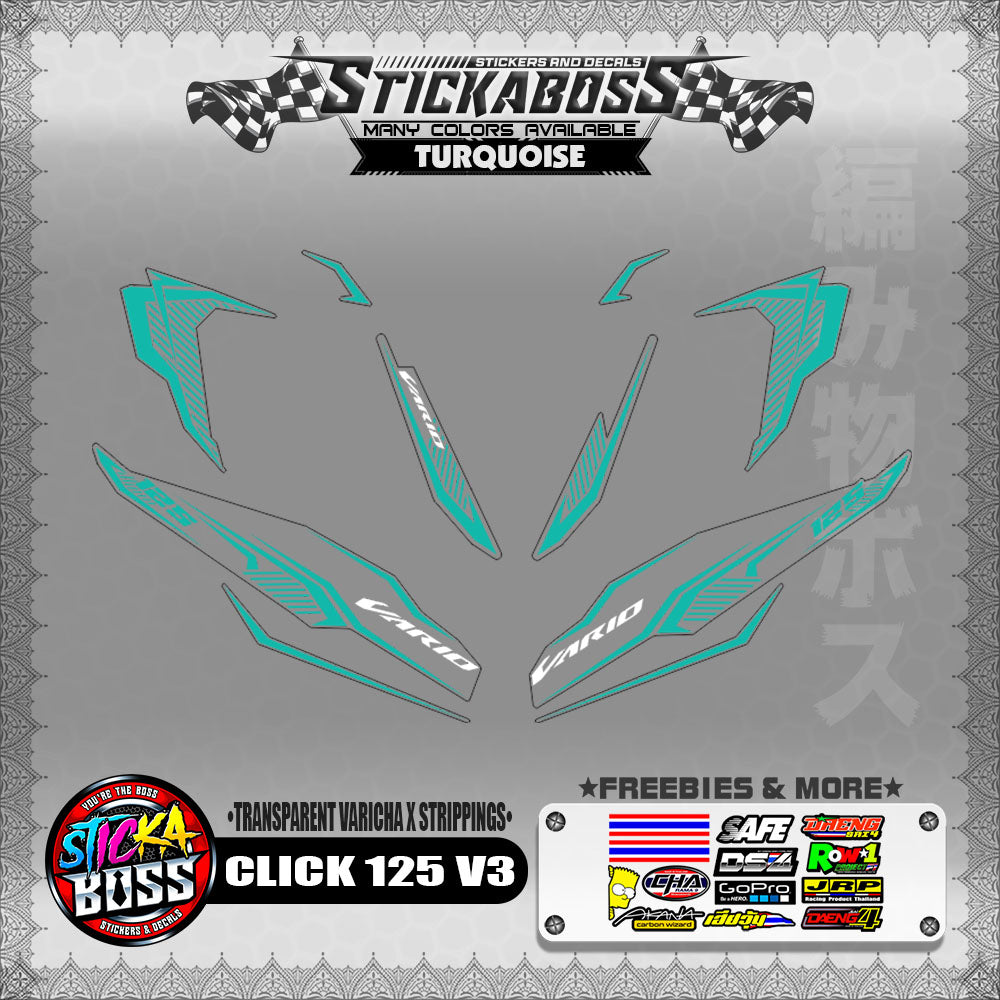 [ PREMIUM UV PRINT ] TRANSPARENT CLICK 125 V3 DECALS ( VARICHA X STRIPPINGS )【WITH FREEBIES】